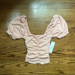 Urban Outfitters Pink Puff Sleeve Ruched Blouse